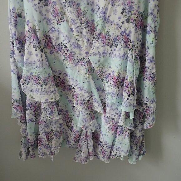 Nina Leonard Size 12 Sleeveless Midi Layered Ruffle Hem Dress Floral Blue Pink - Picture 7 of 16